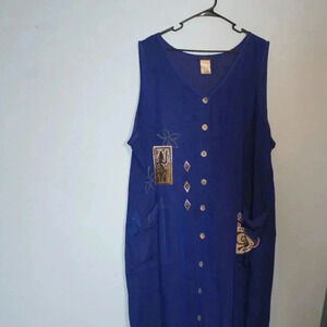 Blue Cactus Brand Sleeveless Hand Painted Vintage Blue Dress Made in the USA